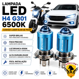 Kit 1 ou 2 Lâmpadas LED H4 Stallion ST-G301 Farol Alto Baixo 6500K Super Branca Carro Moto