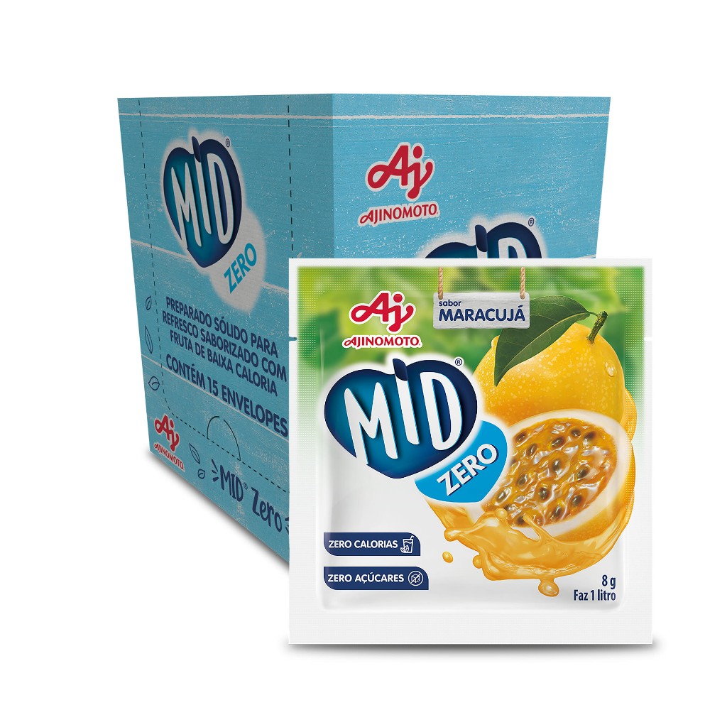 Kit Refresco em Pó MID ZERO® Sabor Maracujá Com 15 Unidades de 8g