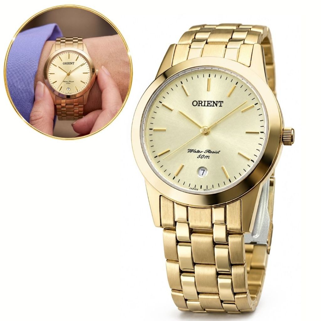 Relógio Orient Feminino De Pulso Pequeno Analógico Quartz Elegante E Minimalista Dourado Em Aço Inoxidável Original