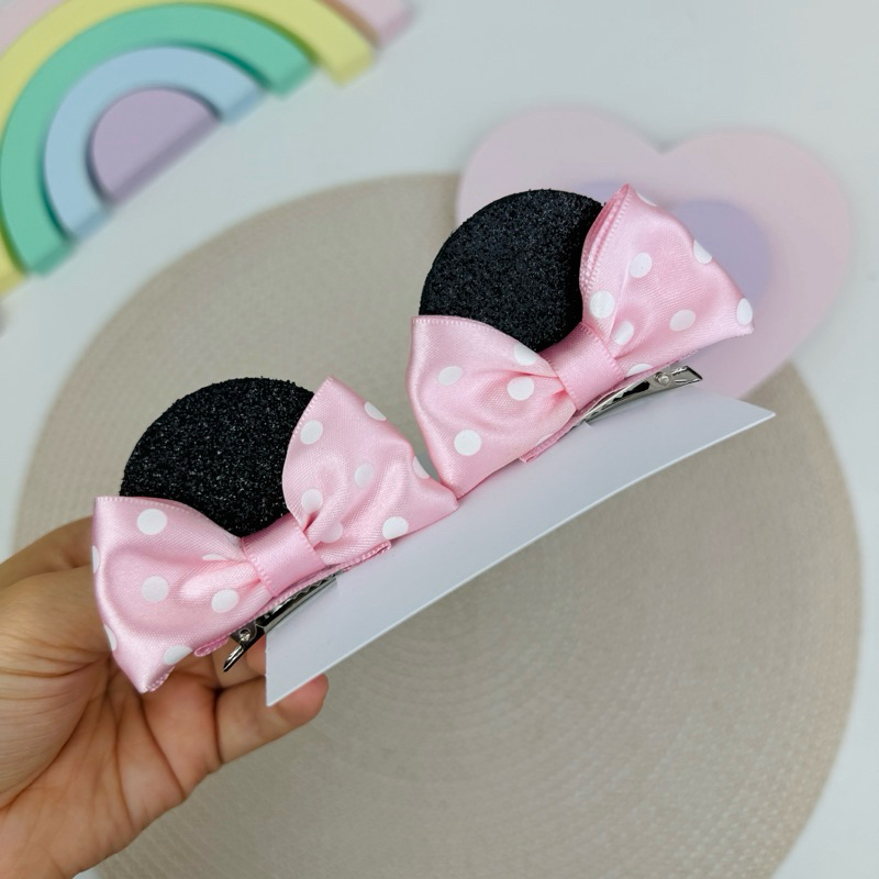 Par Laço Orelhas Da Minnie No Bico De Pato Laço Cabelo