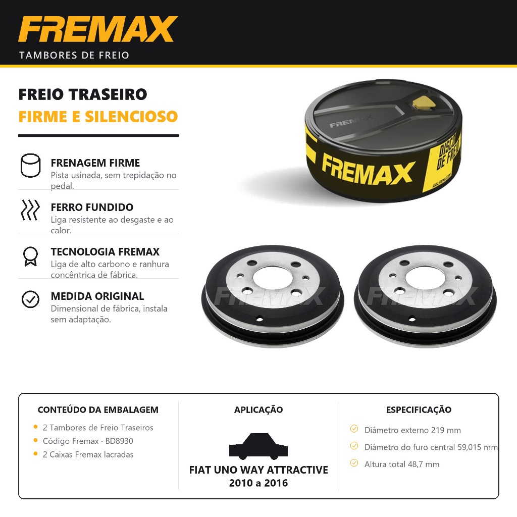 Par Tambor de Freio Traseiro Fiat UNO WAY ATTRACTIVE Fremax