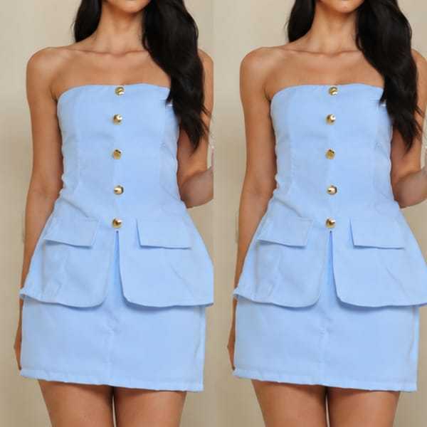 Conjunto Feminino Verão Short Saia Tomara que caia em Alfaiataria Confortável Elegante e Leve Pro dia a dia