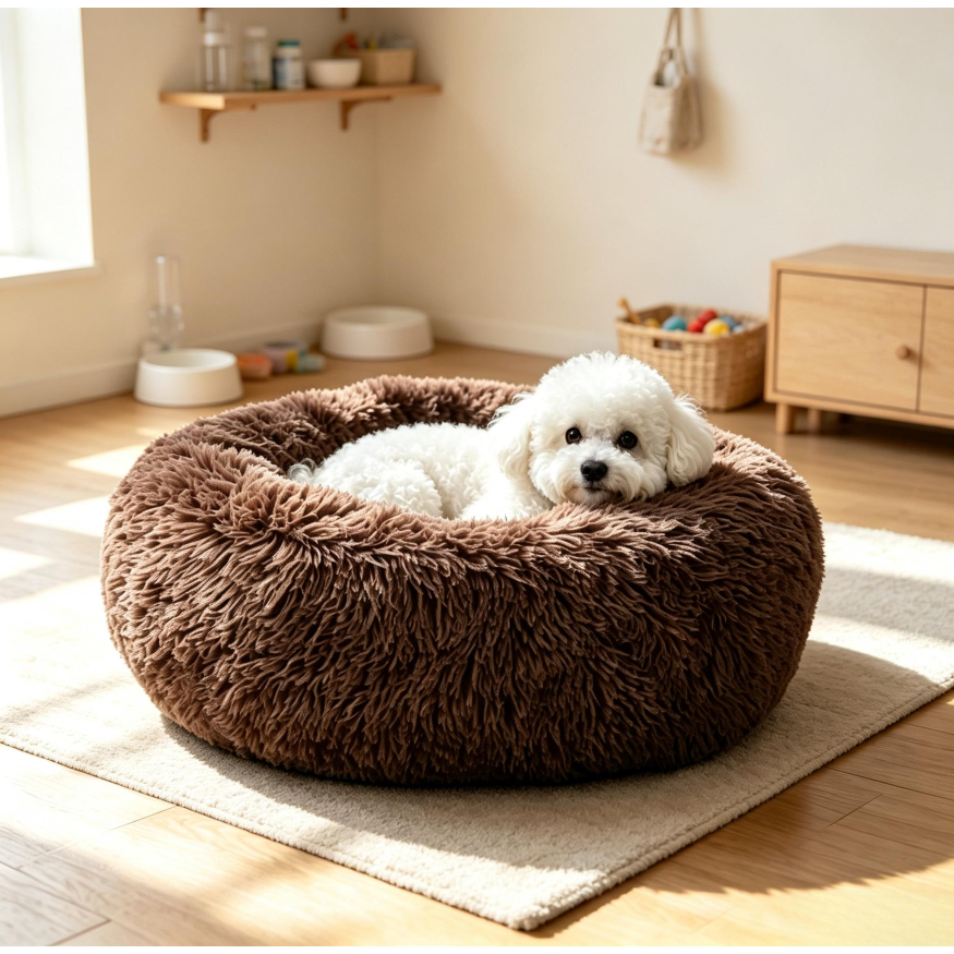 Cama de Pelúcia para Pets, Caminha Redonda Acolchoada, Antiderrapante Lavável, Várias Cores Tamanhos