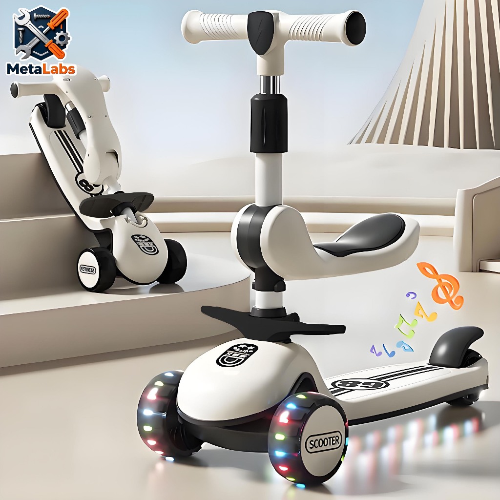 Patinete Infantil Dobrável com Luzes LED Brilhantes e Freio Ajustável de Altura Seguro