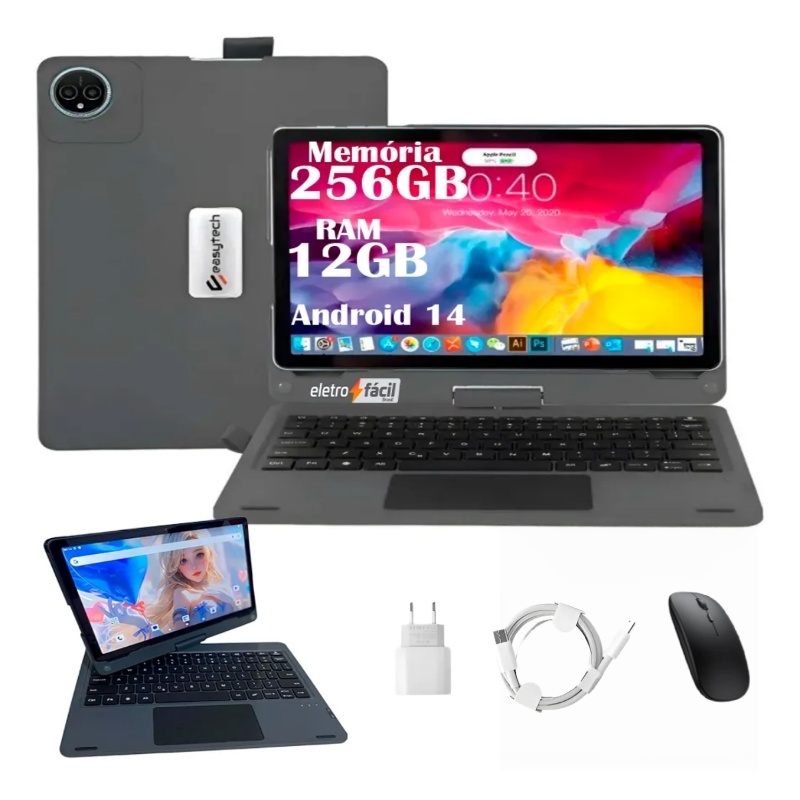 Tablet E19 Android 14 – 12GB RAM, 256GB, Dual SIM 4G, WiFi5, Tela 11" 360° + Acessórios Inclusos