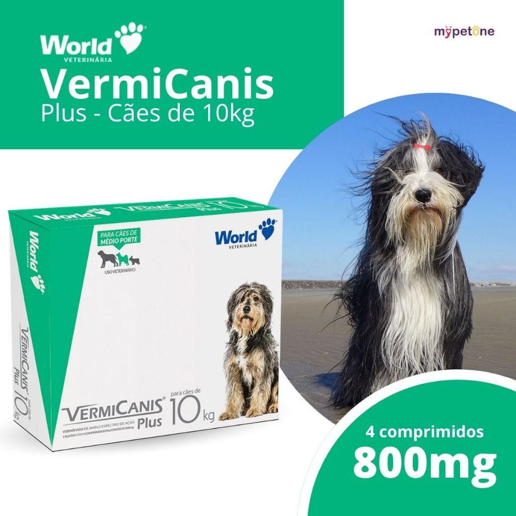 Vermicanis Plus Vermífugo World para Cães de 10Kg - 4 Comprimidos