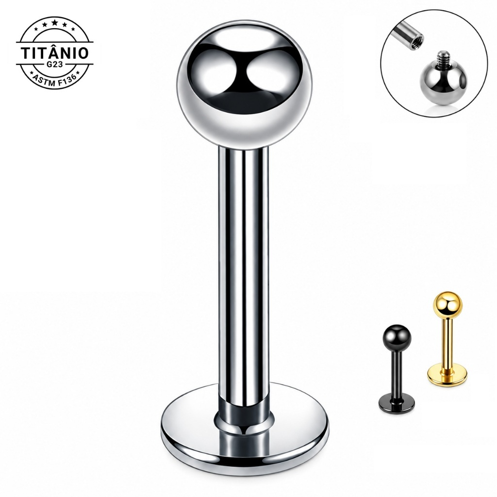 Piercing Tragus / Flat / Labret Titânio G23 Rosca Interna Bolinha