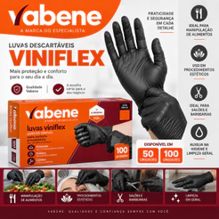 Kit de 100 ou 50 Luvas pretas sem pó viniflex descartáveis pronta entrega salão barbearia jardinagem