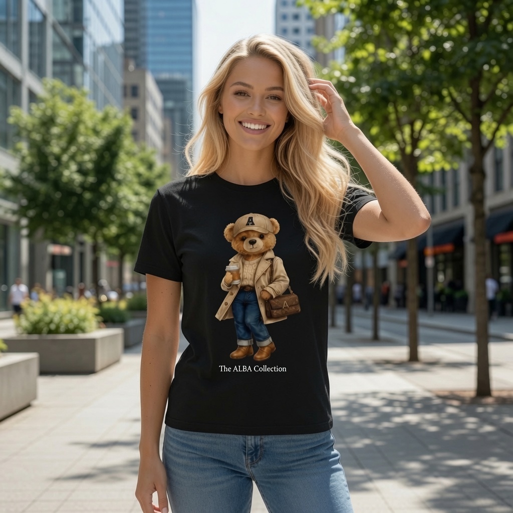 Camiseta Feminina Estilosa Estampada Urso Polo Premium Algodão Casual Confortável Tendencia
