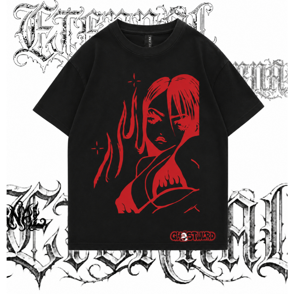 Camiseta Streetwear Garota em Chamas x Ghostwrld / Oversized, Regular / Y2K, Dark Aesthetic, 100% Algodão