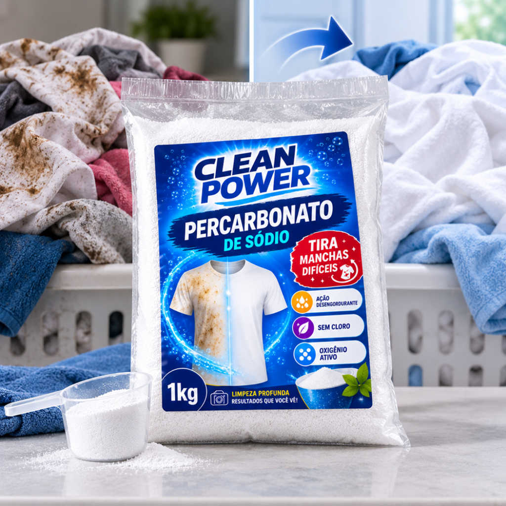 Percabonato de Sódio 1kg Branqueador sem Cloro Tira Manchas Desengordurante Roupas Brancas Coloridas