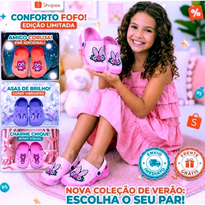 Babuche Infantil Menina Super Leve Confortável Personagem Antiderrapante