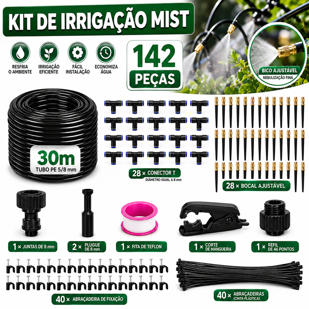 Kit Irrigador Jardim Nebulização Névoa 168 Peças C/ 40m Tubo