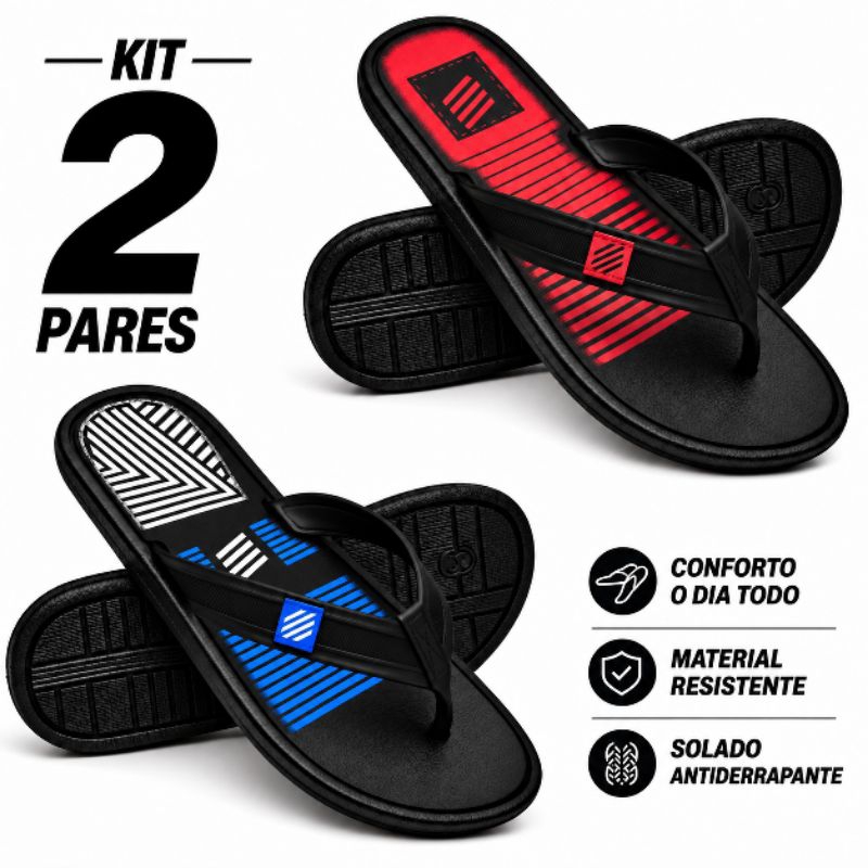 Kit 2 Chinelos sandália Masculino Casual Antiderrapante Leve  Confortável Promoção