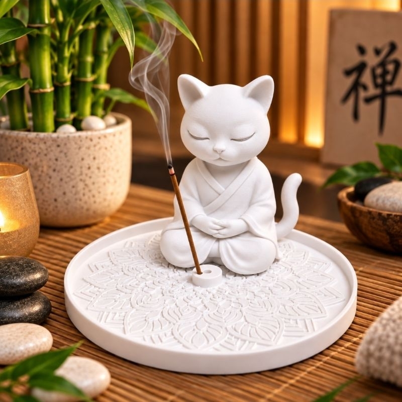 Imagem Porta Incenso Incensário Queimador Gato Moderno Decorativo Suporte