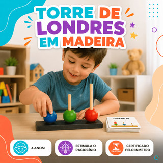 Jogo Torre De Londres Brinquedo Educativo Cognitivo Cartas Madeira Bolinhas Madeira Coloridas