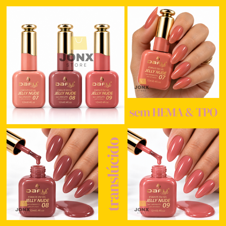 3 Esmaltes em Gel Dafu Jelly Nude 12ml Kit Tons Nude Unhas UV LED