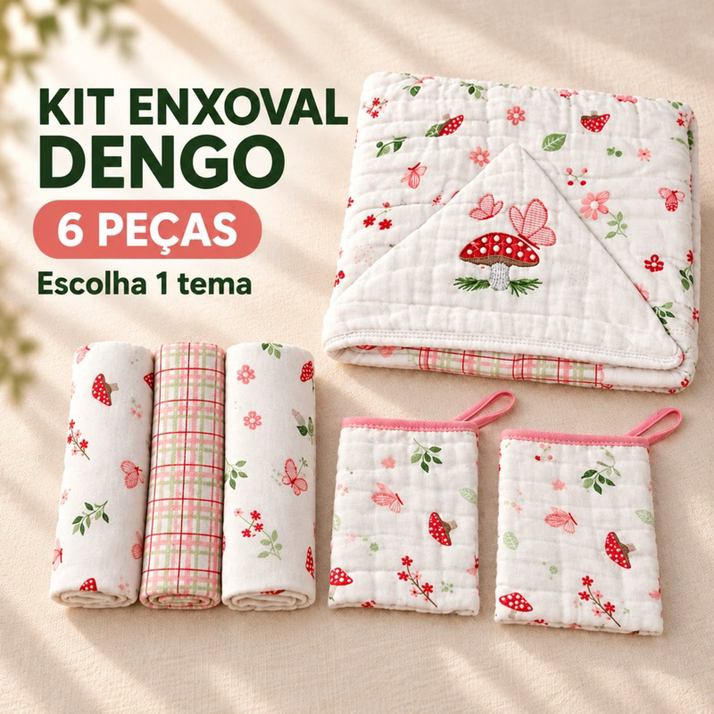 Kit Enxoval Bebê 6 Peças Toalha Banho Capuz + 3 Cueiros Flanela + 2 Fraldas Boca Algodão Recém Nascido Menino Menina