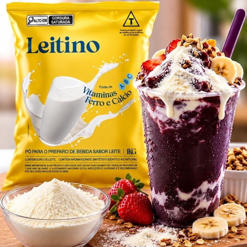 1 KG Leite em Pó para Açaí Leitino e Sabor do Brasil Mais Cremosidade Açaí, Sorvete Milk Shake Sobremesas e Bebidas