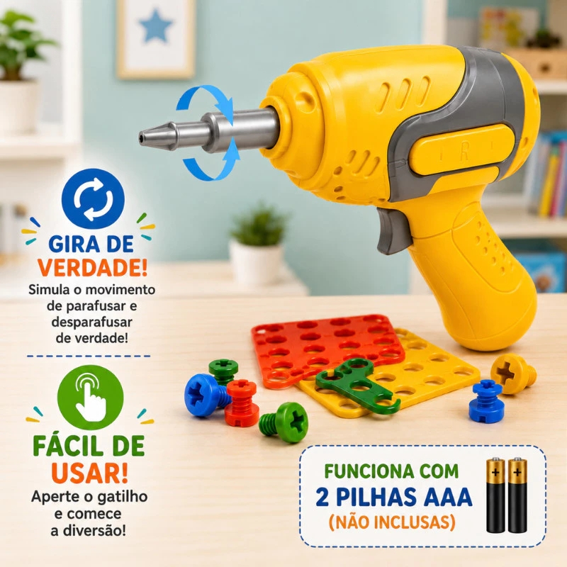 Kit Ferramentas Infantil Brinquedo com Furadeira Elétrica e Parafusos de Montagem — imagem 2 de 2