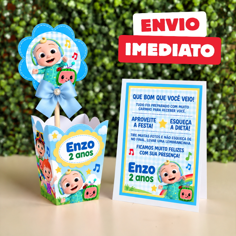 Kit Centro de mesa CoComelon| Cachepô Personalizado | Enfeite Plaquinha Decoração Festa Aniversário