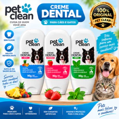 Pasta de Dente p/ Cães Gatos Creme Dental Menta Morango ou Tutti-Frutti 90g Pet Clean