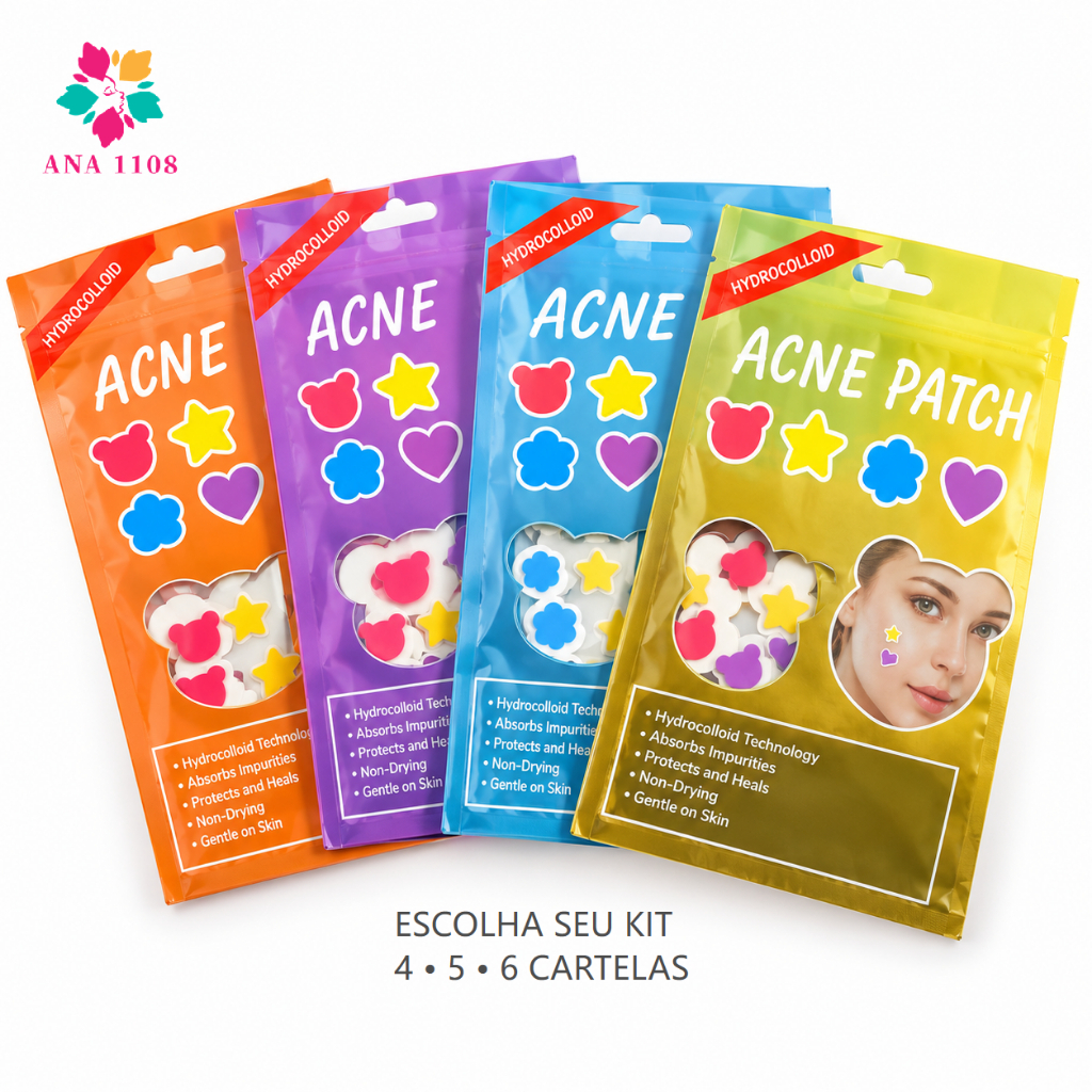 4/5/6 Cartelas Acne Patch Hidrocolóide Colorido Anti Espinha Dia e Noite Diversos Modelos