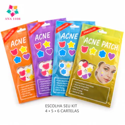 4/5/6 Cartelas Acne Patch Hidrocolóide Colorido Anti Espinha Dia e Noite Diversos Modelos