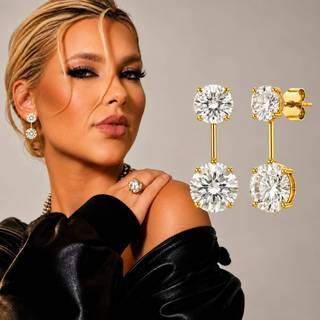 Brinco Virgínia 2 em 1 Zircônia Cristal Banhado a Ouro 18k