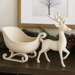 Decoração De Natal Trenó Com Rena Decorativo Enfeite Natalino Escritorio, Quarto, Sala, Recepção