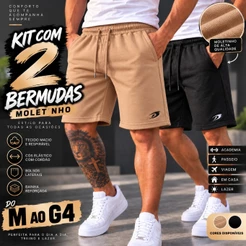Kit 2 Bermudas Plus Size Masculinas Moletinho Shorts Academia Treino Casual G ao G4