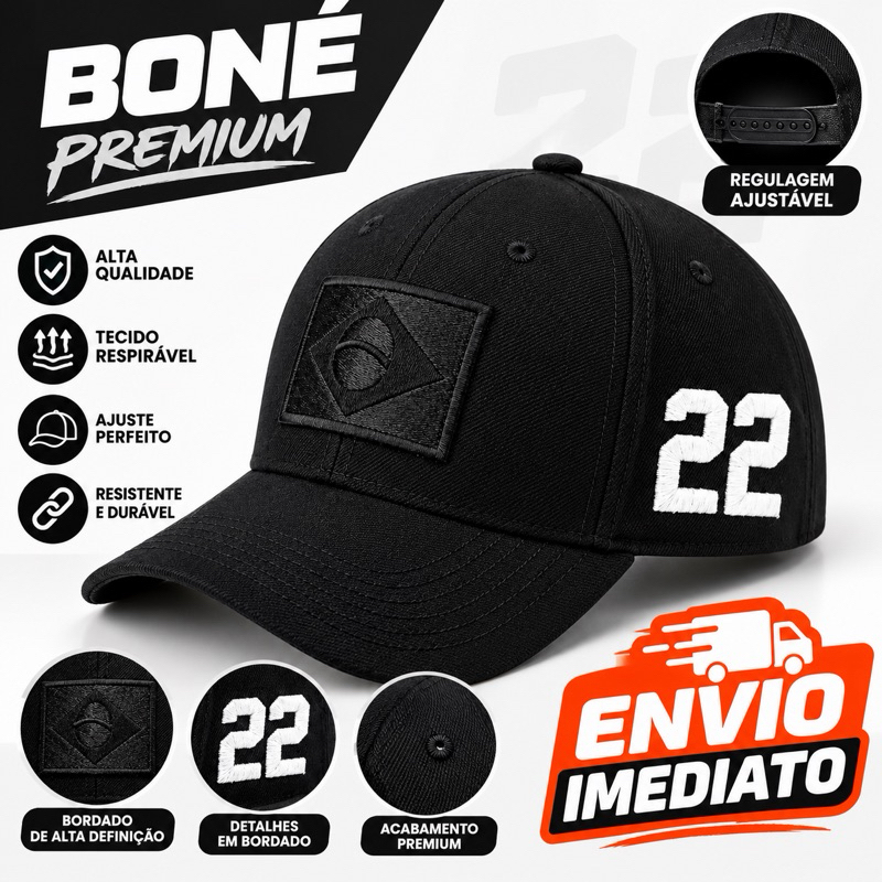 Boné Brasil 22 Bordado com Bandeira Brasileira Aba Curva Ajustável Unissex ENVIO - IMEDIATO