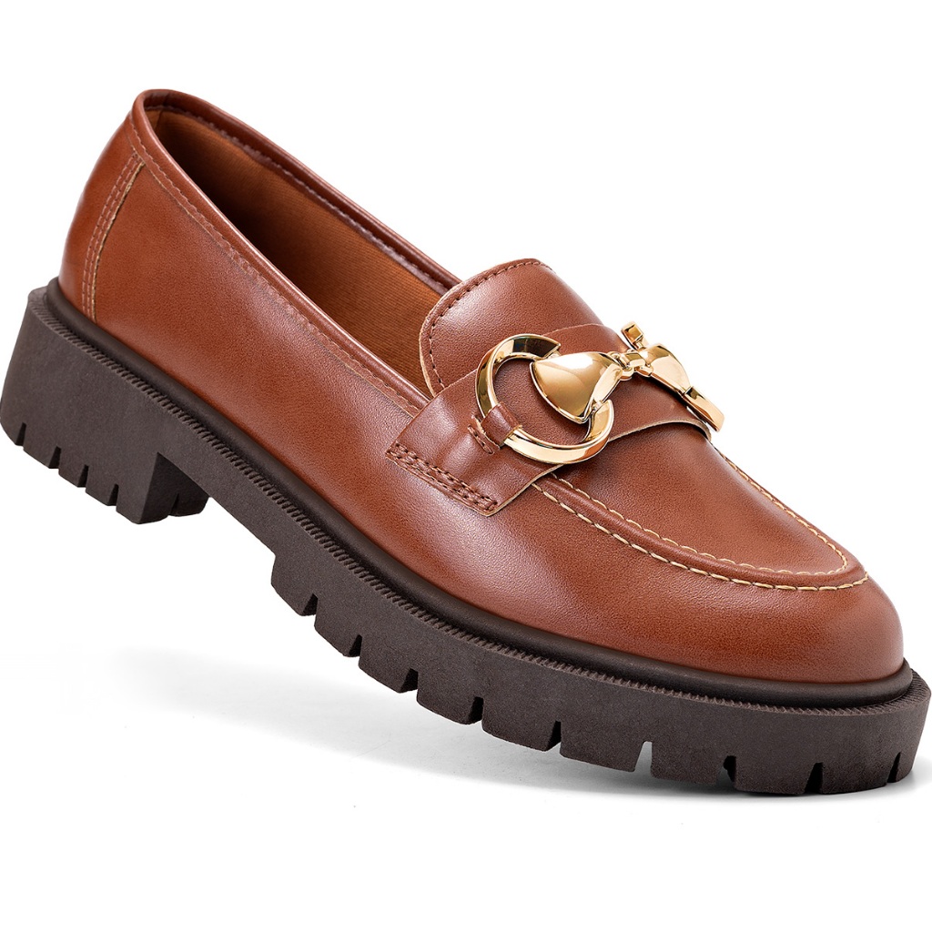 Mocassim Feminino Lumiss Tratorado Confortável Casual Enfeite Metalizado Dourado · foto 2