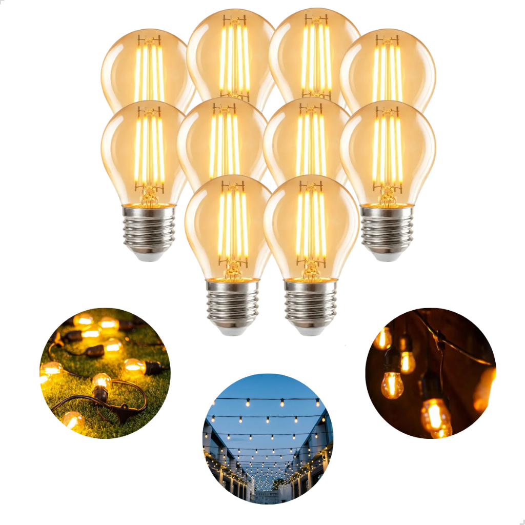 Kit 10 Lâmpada Led Filamento Bolinha G45 Decorativa 4w Varal Luz Amarelo Bivolt