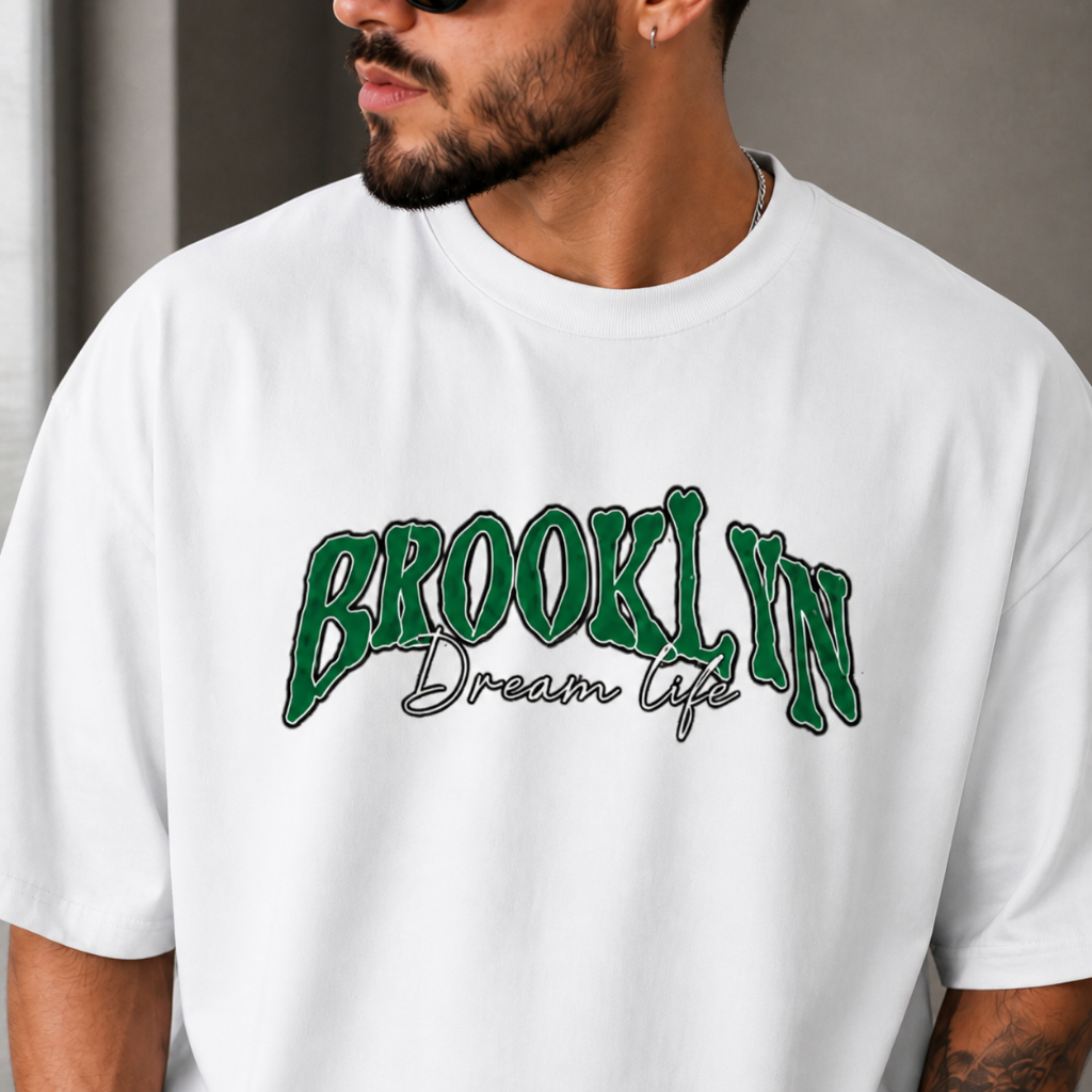 Camiseta Masculina Estampada Brooklyn Algodão Manga Curta Gola Redonda Streetwear Unissex Casual Moda Urbana Estilosa