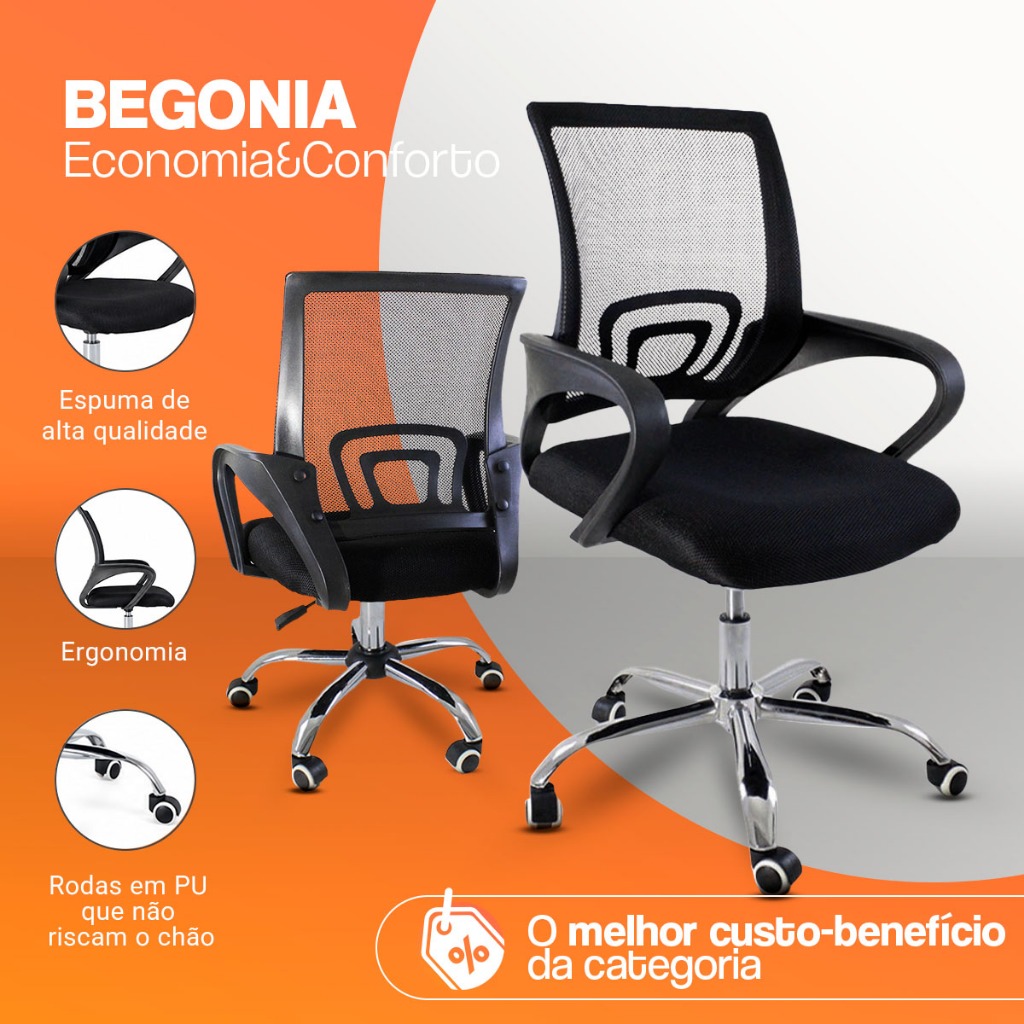 Kit 4 Cadeiras de Escritório Begônia Ergonômica Tela Mesh Apoio Lombar Ajuste de Altura Giratória Suporta até 120kg · foto 2