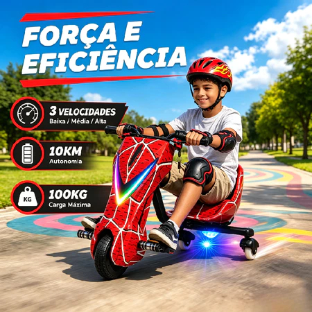 360° Triciclo Elétrico Drift Infantil 8.5" Motor 36v 350W LED Bluetooth 3 Velocidades Com Capacete e Proteção Carrinho