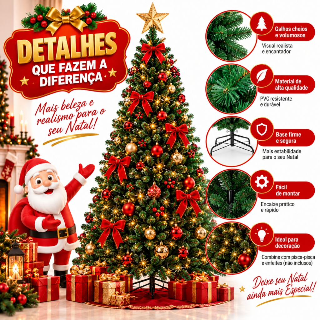 Árvore De Natal Gigante 3 metros Pinheiro Grande de Luxo com 2000 Galhos Cheios Premium Para Grandes Espaços - Promoção — imagem 2 de 2