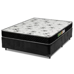 Cama Box Casal Colchão Espuma 138x188x50cm Polar Branco / Preto