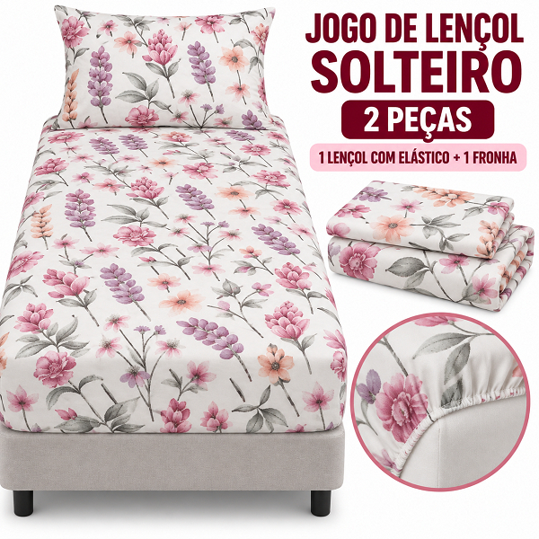 Jogo de Lençol Solteiro Micropercal 2 Peças lençol com Elástico + Fronha Poliéster Qualidade Premium