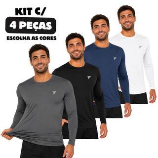 Kit com 4 Camiseta Uv Segunda Pele Proteção Solar Fator 50+ Cores Variadas Manga Longa Masculina