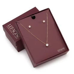 Semijoia Luxo Conjunto Ponto Luz Colar Brincos Banho de Ouro 18K Presente Feminino + Caixa para Presente