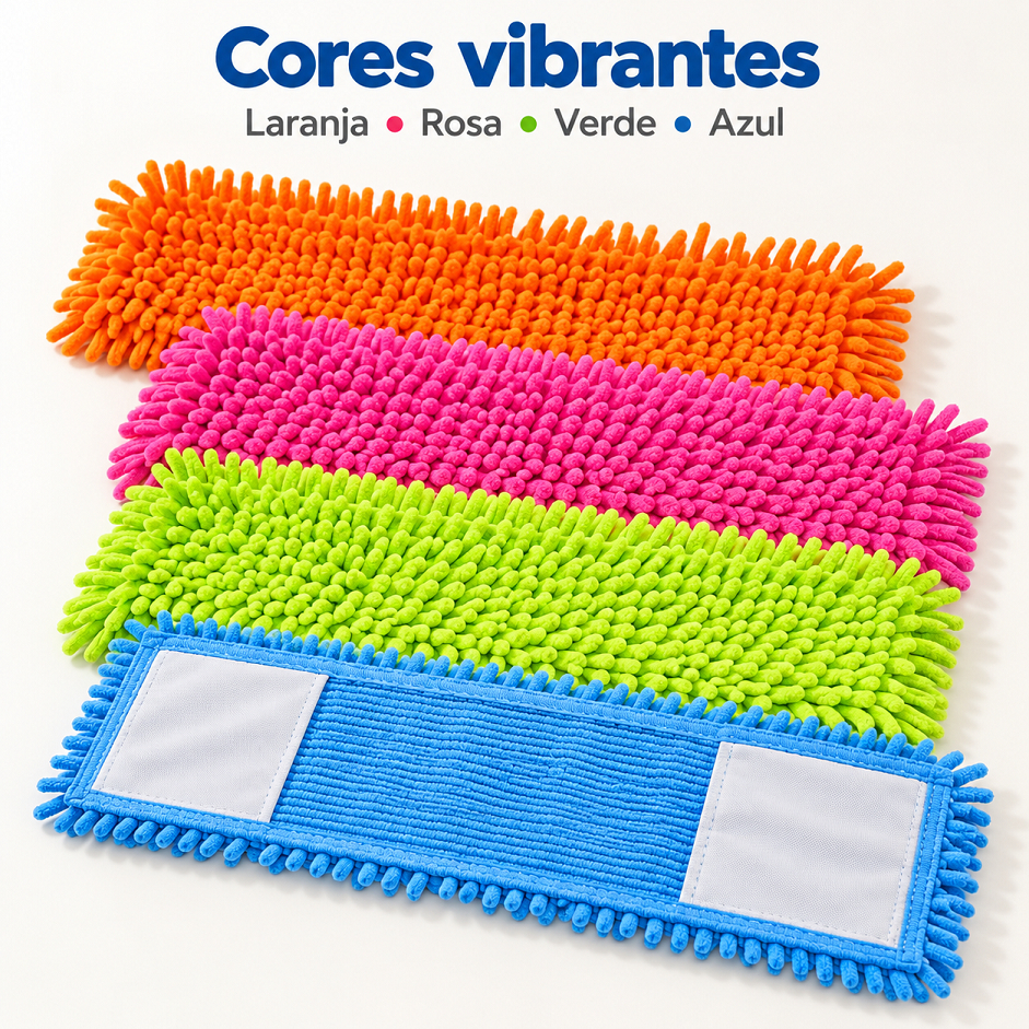 Refil Mop Microfibra Chenille 40x13cm Tira Pó Limpa Pisos para Rodo Mop