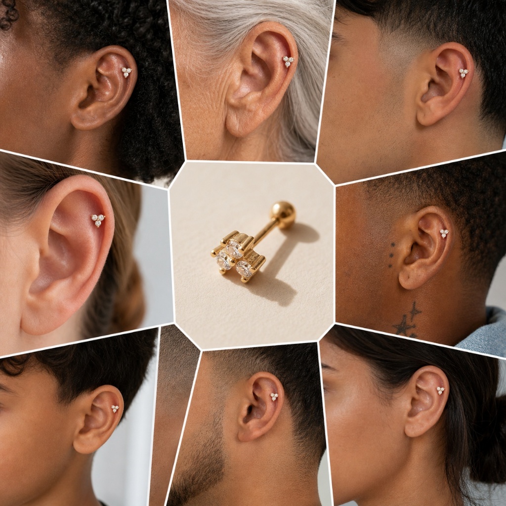 Piercing Cartilagem Orelha Flor Zircônia Brilhante Aço Inoxidável Parafuso Jóia Corporal Feminina Moda