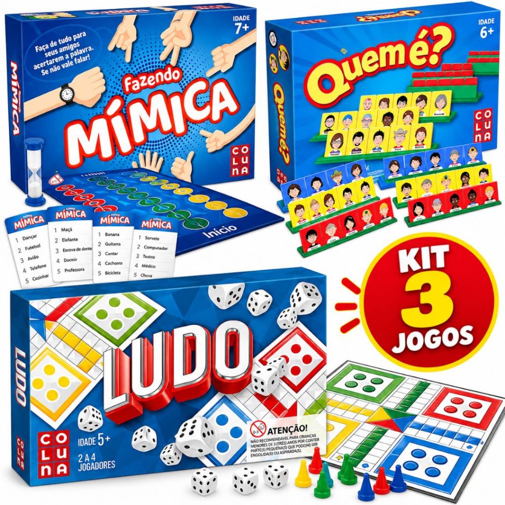 KIT 3 JOGOS - Fazendo Mimica + Ludo + Quem é (Estilo cara a cara) - Promoção