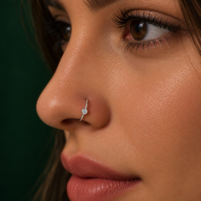 Piercing Argolinha Moissanite Prata 925 Sofisticado