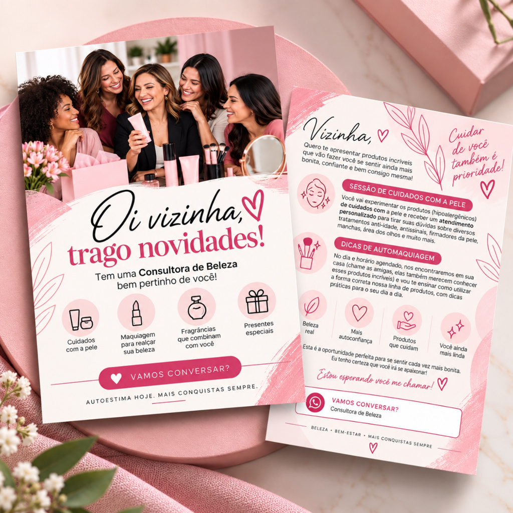 Kit 50 Folhetos Carta para Vizinha Consultora de Beleza Mary Kay