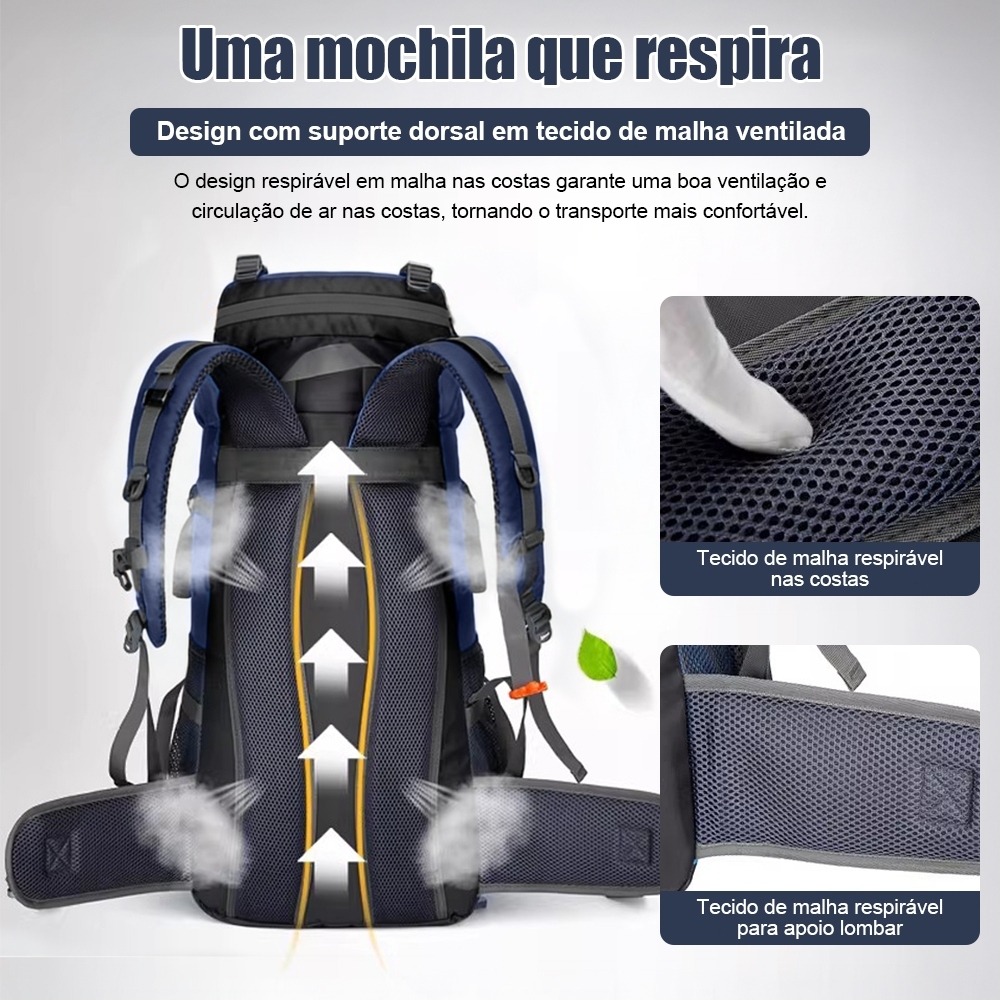Mochila Trilha 70L Grande Resistente à Água com Costas Respiráveis para Camping, Viagem e Aventura — imagem 2 de 2