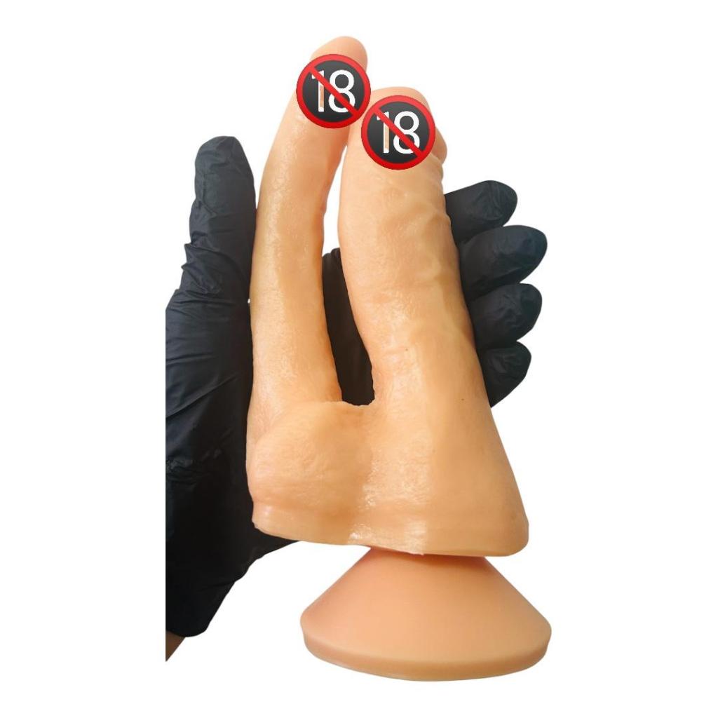 Pênis Duplo Extra Macio Silicone E Ventosa 18 Cm X 2,5 X 3,7