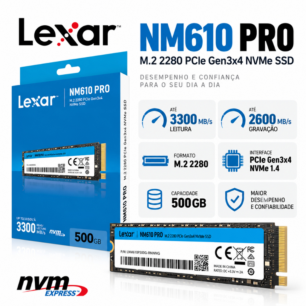 SSD M.2 500GB LEXAR NM610 PRO 2280 NVME PCIE GEN3 X4…